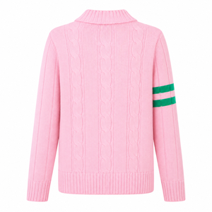 Fabricant OEM ODM personnalisé, cardigan à col en V en tricot rose pour femmes Alpha Sorority, pull brodé - Product Image 4
