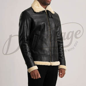 Manteau long en cuir véritable noir pour homme, chaud pour l'hiver, doublé de peau de mouton, manteau de luxe avec col en fourrure - Product Image 5