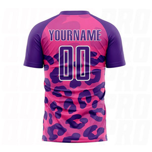 Camiseta de Fútbol Personalizada, Estampado de Leopardo Morado y Rosa, Sublimada, Absorbente de Humedad, 100% Poliéster, Unisex, Adulto, Manga Corta - Product Image 3