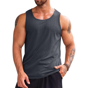 Débardeur côtelé pour homme, T-shirt de sport sans manches en tricot, chemise de sport décontractée coupe ajustée pour l'entraînement physique, l'été et le quotidien - Product Image 4