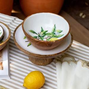 Wood Printed Serving Bowl Set Plate for Salad Wooden Printed Bowl Enamel Soup Bowl Table Decorative Top Use - Product Image 4