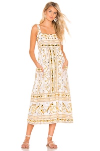 Robe Midi de plage pour femmes, imprimé Tribal, brodée, disque en miroir, robe avec épaule, fermeture de boutons sur le devant, Cover-Up pour maillot de bain - Product Image 5