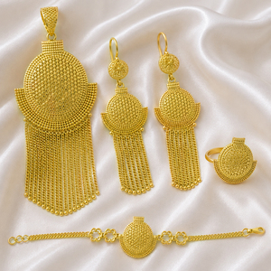Juego de Joyería Nupcial Habesha Etíope y Eritreo Chapado en Oro de 14K, 18K y 24K, 5 Piezas, Estilo Africano, Turco y Dubái, Venta al Por Mayor - Product Image 2
