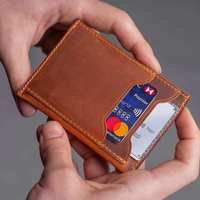 Dompet Mini Anti Air RFID Blocking Mewah Vintage Buatan Tangan, Tempat Kartu Kredit, Dompet Pendek Cokelat dengan Lapisan Katun