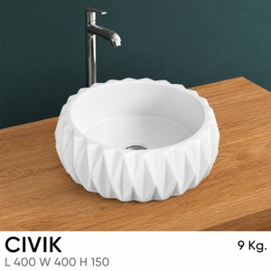 Lavabo de Sobremesa Redondo Moderno CIVIK con Grifo, Capacidad de 12L, Acabado Pulido, Desagüe para Baño - Product Image 3