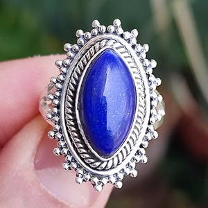 <b>Lapis</b> <b>Lazuli</b> <b>Ring</b> 925 Sterling Silver Handmade Boho Statement Promise Jewelry for Women Natural Marquise Shape Gemstone Jewelry - Product Image 3