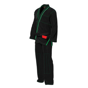 Kimono de BJJ noir avec surpiqûres vertes, vêtements d'arts martiaux pour hommes adultes, coupe régulière, uniforme en polyester à séchage rapide, en stock - Product Image 2