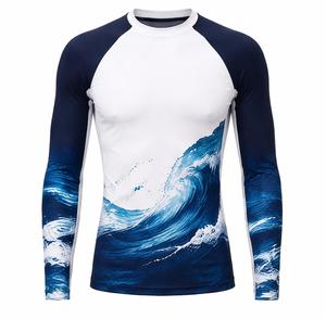 Tendance : Rashguard Homme Manches Longues Imprimé Sublimation Motif Vague Respirant Anti-UV Écologique Séchage Rapide Polyester Sport - Product Image 1
