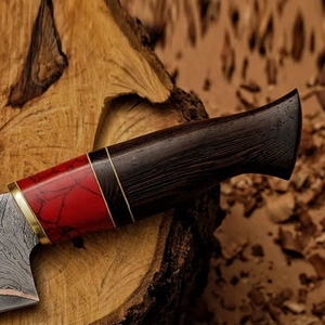 Cuchillo de cocina artesanal de cobre con patrón de Damasco para exteriores, con mango decorativo de madera, para senderismo y pícnic. - Product Image 4