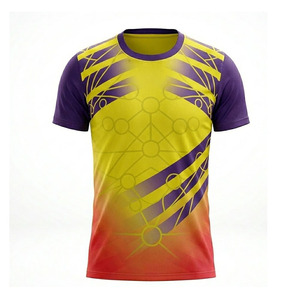 Camiseta de Manga Corta para Hombre Ekin Impex, Estampado Geométrico Amarillo y Morado, Cuello Redondo, Secado Rápido, Corte Deportivo, Largo Regular, Lisa - Product Image 2