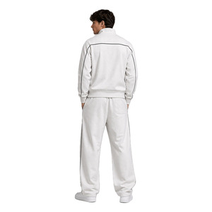 Custom Contrast Piping Men's Zip up Cotton Hoodies Sets Casual Streetwear Wide Leg Sweat Pants Relaxed Fit <b>Jacket</b> OEM - Product Image 4