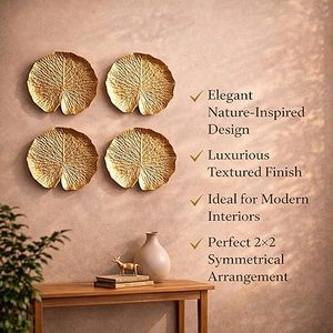 Gold Plated <b>Leaf</b> <b>Wall</b> Art <b>Decor</b> 4Pcs Bohemian Hanging Floral Botanical <b>Wall</b> Accents Irregular Shape Handmade - Product Image 2