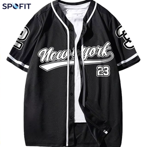 เสื้อเบสบอลแบบกำหนดเอง SPOFIT สีดำ แขนสั้น ระบายอากาศได้ดี ผลิตจากโพลีเอสเตอร์ ติดกระดุมด้านหน้า พิมพ์ชื่อทีม ขนาดสำหรับผู้ใหญ่ - Product Image 1