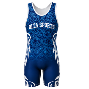 <b>Men</b> Blue Black Sublimated <b>Wrestling</b> <b>Singlet</b> Sleeveless Polyester Athletic Sports Uniform Performance Match Wear Clothing - Product Image 2