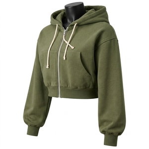 Custom Logo Women's Winter Full Sleeve <b>Crop</b> <b>Top</b> Hoodie Solid Colors Zipper Pullover <b>Crop</b> <b>Top</b> <b>Hoodies</b> - Product Image 6