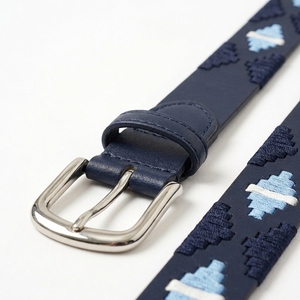 Ceinture Polo en Cuir Véritable Bleu Marine avec Boucle en Acier Inoxydable, Motif Paisley, Technique de Tressage, Style Western Décontracté Unisexe - Product Image 2