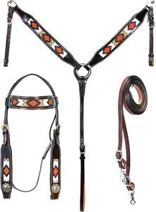 Meilleure qualité en cuir pur équestre Western équitation Tack fait à la main perlé Headstall cuirasse avec Logo personnalisé - Product Image 3