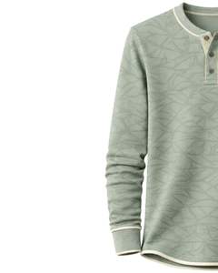 <b>Mens</b> Sage Green Geometric Printed <b>Henley</b> Pullover Sweatshirt Long Sleeve French Terry Regular Fit Casual <b>Top</b> For <b>Men</b> Winter Wear - Product Image 3