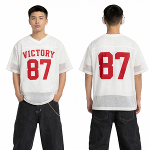 เสื้อยืดฟุตบอลตาข่ายสีขาวขนาดใหญ่สำหรับผู้ชาย 87 วิคตอรี่พิมพ์ลายระบายอากาศได้ดีสตรีทแวร์ฮิปฮอปเสื้อยืดกีฬา - Product Image 1