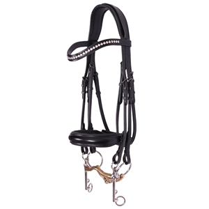 Beautiful Anatomic Double Bridle for Horses Flat Leather with <b>Big</b> Diamante <b>Crystals</b> Stones & Stainless Steel Hardware Horsekraft - Product Image 1