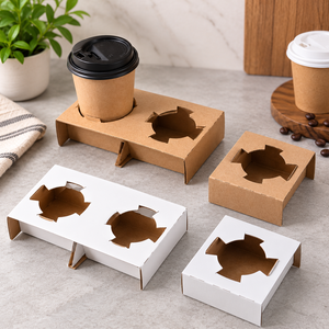 EcoRev ECO40 Porte-gobelets jetables en papier kraft biodégradable pour boissons chaudes, emballage à emporter, capacité pour deux gobelets, logo personnalisé - Product Image 4