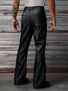 Pantalones de cuero negros acampanados para hombre con cremallera en el bajo, estilo motero, a la moda, para streetwear - Product Image 3