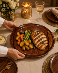 Plateau de service en bois artisanal de luxe, finition bois naturel riche, pour la salle à manger et la décoration de la maison, plateau décoratif - Product Image 5