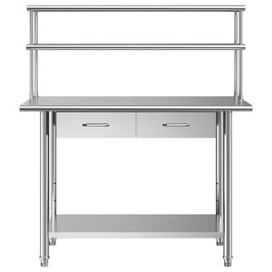 Mesa de Trabajo Comercial de Acero Inoxidable de 24x48 Pulgadas con Estantes Superiores y 2 Cajones, Estación de Trabajo de Cocina Ajustable - Product Image 1