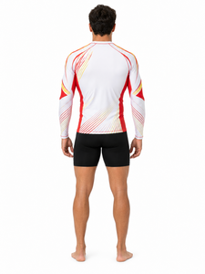 Rashguard à manches longues pour homme, blanc, rouge, jaune, imprimé par sublimation, manches complètes, spandex, polyester, anti-UV, pour activités de plein air - Product Image 6