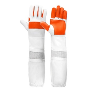 Custom Goatskin Leather Beekeeper <b>Gloves</b> with <b>Long</b> Canvas Sleeves & Elastic Cuffs Sting-Proof Protective <b>Gloves</b> for Beekeeping - Product Image 3