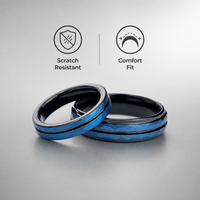 Bague de mariage vintage facettée en carbure de tungstène noir avec incrustation martelée bleue personnalisée pour femmes et hommes – Vente en gros
