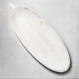 Leaf Shaped Ceramic <b>Decorative</b> <b>Plate</b> Minimalist Plant Pattern Engraved Design White Dishware for Home Interior - Product Image 4