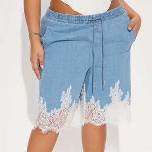 <b>Jean</b> Shorts for <b>Women</b> Trendy High Waisted Seamed Front Stretchy Denim Shorts with Cut Off Frayed Hem Casual Summer Style - Product Image 4
