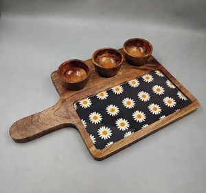 Natural Wooden Serving Platter With Mini Bowl Set Personalized For Food Desserts And Dry Fruits Serving Platter At Best Price - Product Image 4
