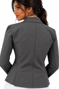 Veste d'équitation grise pour femme, élégante, pour concours d'équitation, avec revers en strass, fermeture boutonnée stylée - Product Image 6