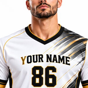 Custom <b>White</b> Black Gold Football Jersey and <b>Shorts</b> Set for Men Soccer Uniform - Product Image 6
