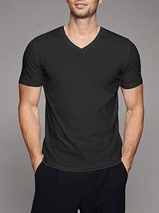 T-shirt pour homme de haute qualité, col en V, couleur unie, respirant, anti-transpiration, idéal pour la salle de sport, la gym, les activités sportives, vêtements d'été pour homme - Product Image 3