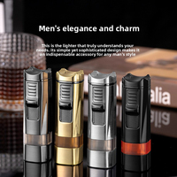 Briquet en métal rechargeable de luxe JH, coupe-vent, à quatre jets de flamme, avec perforateur pour cigares, accessoire pour briquets au butane