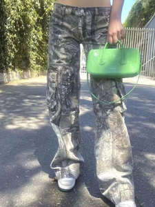 กางเกงยีนส์ขายดีประจำปี 2025 รุ่น Charm สำหรับฤดูใบไม้ร่วง ลายพราง ทรงตรง หลวม เอวต่ำ มีกระเป๋า สำหรับผู้หญิง - Product Image 4