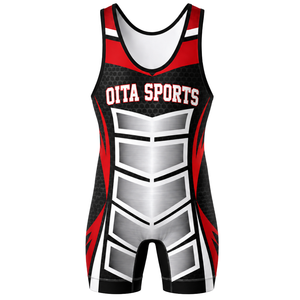 Traje de Lucha Sublimado Rojo y Negro para Hombre, Uniforme Deportivo de Poliéster para Entrenamiento y Rendimiento - Product Image 2