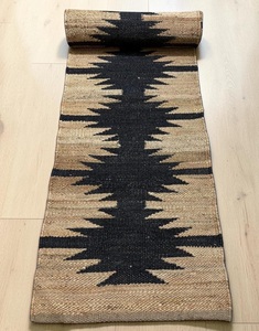 Handwoven Natural Jute Kitchen <b>Runner</b> <b>Rug</b> with Black Geometric Pattern – Eco-Friendly Durable Floor Carpet - Product Image 6