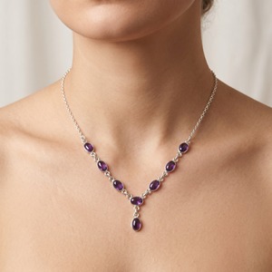 Natural Amethyst Necklace 925 Sterling Silver Multi Stone Necklace Handmade February Birthstone Minimalist Jewelry <b>Gift</b> For Her - Product Image 5