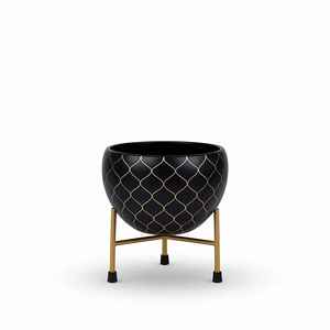 Pot de fleurs en métal noir avec support en métal doré, pot de fleurs décoratif moderne pour plantes d'intérieur, décoration élégante pour le salon - Product Image 6