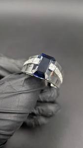 Blue Sapphire <b>Emerald</b> Cut Moissanite Gemstone <b>Ring</b> For mens Original 925 Sterling <b>Silver</b> Fine Party Jewelry Surprise Gift Him - Product Image 6