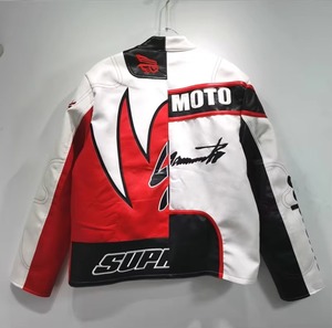 Custom Men's Racer Faux Leather Bomber Street Fashion Thin Motorcycle Race <b>Biker</b> <b>Jacket</b> with Stand Collar and Front Logo - Product Image 3