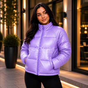 Veste matelassée pour femme Cosh International, couleur violette, col montant, fermeture éclair, manteau d'hiver, longueur normale, manches longues, uni - Product Image 4