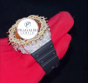 นาฬิกาเพชรหรู Pragalbh Jewels สไตล์ฮิปฮอป ประดับเพชรโมอิสซาไนต์  แบบควอตซ์  หน้าปัดเรียบง่าย สายยาง  สำหรับทุกเพศ เหมาะสำหรับเป็นของขวัญ - Product Image 5