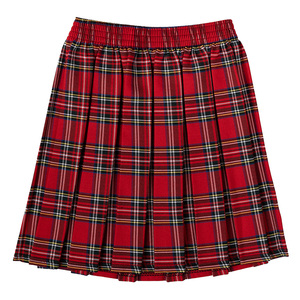 Mini-jupe plissée à carreaux rouges, taille élastique, jupe d'uniforme scolaire en tartan pour femmes - Product Image 4