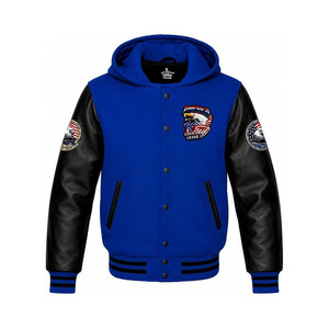 Varsity <b>Baseball</b> Letterman Bomber of Wool American Flag Logo Hoodie <b>Jacket</b> - Product Image 1