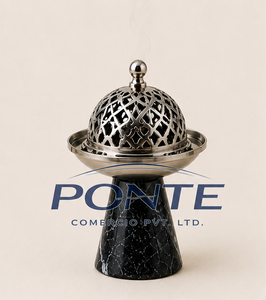 Attractive Design <b>Bakhoor</b> Burner with Natural Black Marble Base and Silver Metal Lid <b>Oud</b> Incense Holder for Home Decor - Product Image 1